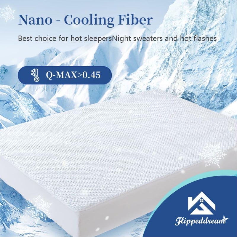 Flippeddream Nano-Cooling Fiber Mattress Protector Twin Size (39"" x 75"") 100% Waterproof  Cooling Experience Unrivaled Comfort Perfect for Every Family - Image 2