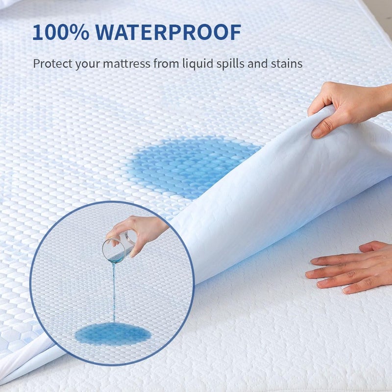 Flippeddream Nano-Cooling Fiber Mattress Protector Twin Size (39"" x 75"") 100% Waterproof  Cooling Experience Unrivaled Comfort Perfect for Every Family - Image 3