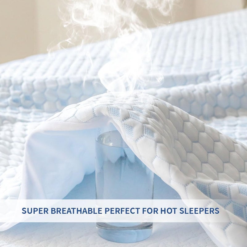 Flippeddream Nano-Cooling Fiber Mattress Protector Twin Size (39"" x 75"") 100% Waterproof  Cooling Experience Unrivaled Comfort Perfect for Every Family - Image 5