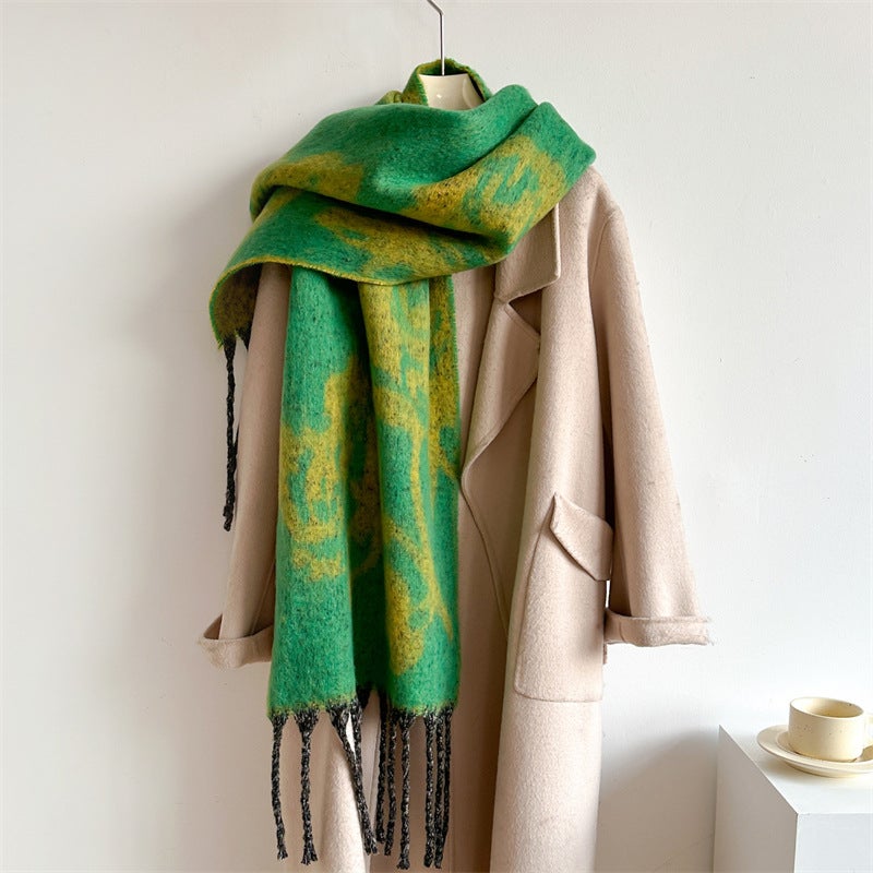 Rose Flower Scarf Solid Color Color Matching Fashion Tassel Extended Neck Scarf Cross-Border Export Autumn and Winter Scarf for Women - Image 1