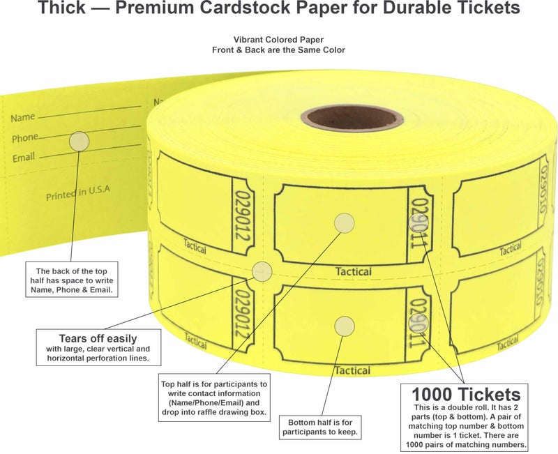 Tacticai 1000 Raffle Tickets, Blank, Yellow (1 of 8 Colors), Double Roll for Events, Entry, Class Reward, Fundraiser & Prizes - Image 2