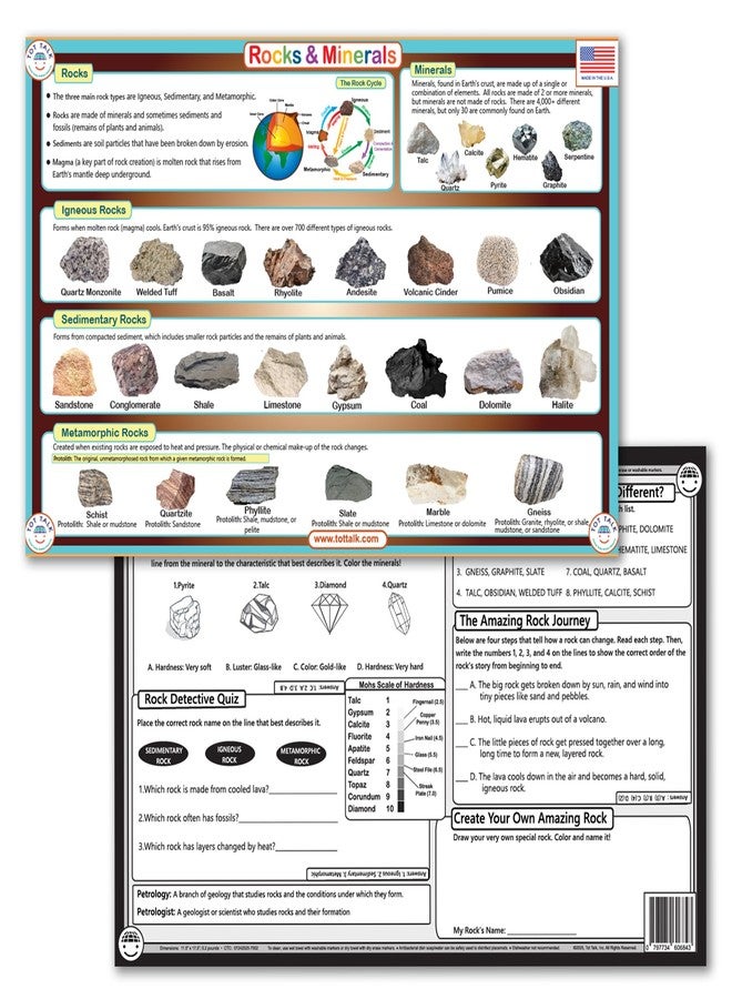 Tot Talk Rocks & Minerals Educational Placemat for Kids – Made in USA – Durable, Double-Sided, Science Placemat with Rock Types & Mineral Identification Tips – Waterproof, Wipeable, 17.5” x 11.5” - Image 1