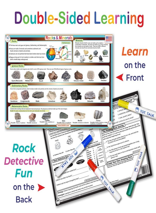 Tot Talk Rocks & Minerals Educational Placemat for Kids – Made in USA – Durable, Double-Sided, Science Placemat with Rock Types & Mineral Identification Tips – Waterproof, Wipeable, 17.5” x 11.5” - Image 4