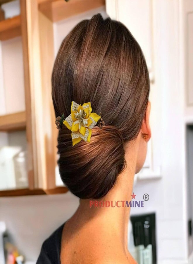 PRODUCTMINE مشط شعر مزين بالزهور من PRODUCTMINE®، إكسسوارات شعر مزينة بالزهور، دبوس شعر مزين بالزهور للنساء والفتيات، دبابيس شعر نسائية لحفلات الزفاف - لون أصفر مانجو صناعي: قطعة واحدة - Image 2