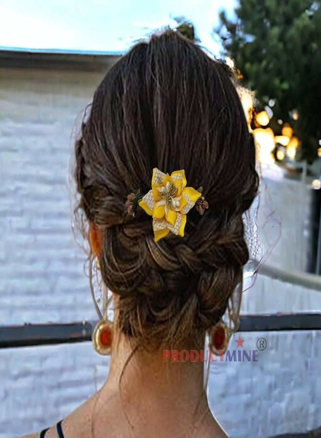 PRODUCTMINE مشط شعر مزين بالزهور من PRODUCTMINE®، إكسسوارات شعر مزينة بالزهور، دبوس شعر مزين بالزهور للنساء والفتيات، دبابيس شعر نسائية لحفلات الزفاف - لون أصفر مانجو صناعي: قطعة واحدة - Image 4