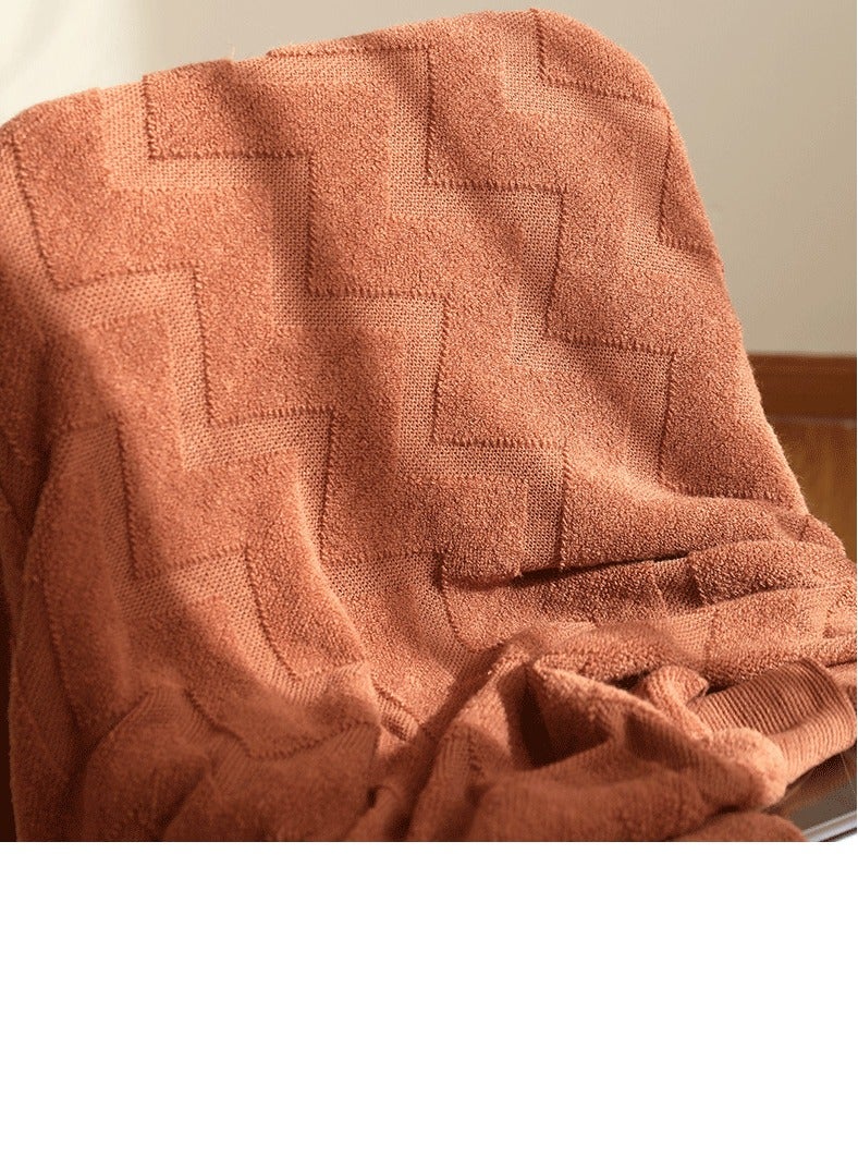 Loquat Geometrical Pattern Tassel Design Knitted Soft Throw Blanket Caramel - Image 2