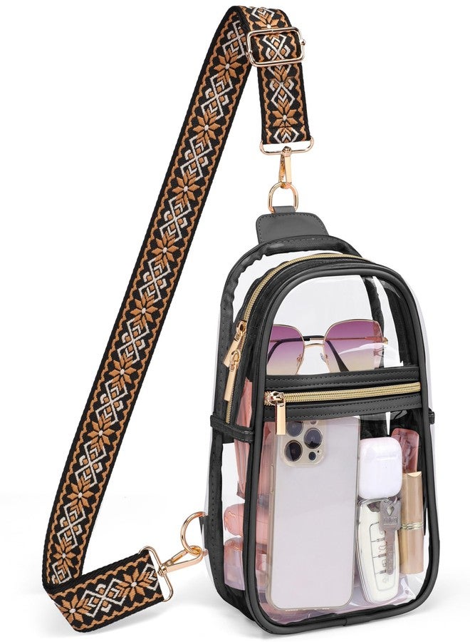 PACKISM Clear Bag for Stadium Events - Clear Crossbody Bag for Women Stadium Bag Sling Bag for Concert Sport with Detachable Strap, Black - Image 1