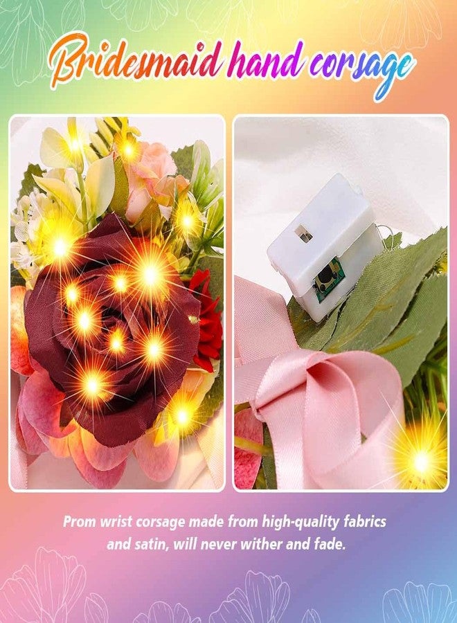 Latious Light Up Bride Wedding Rose Corsage LED Prom Wrist Corsages Glow Bridal Hand Flower for Women and Girls (Red-Yellow Light) - Image 5