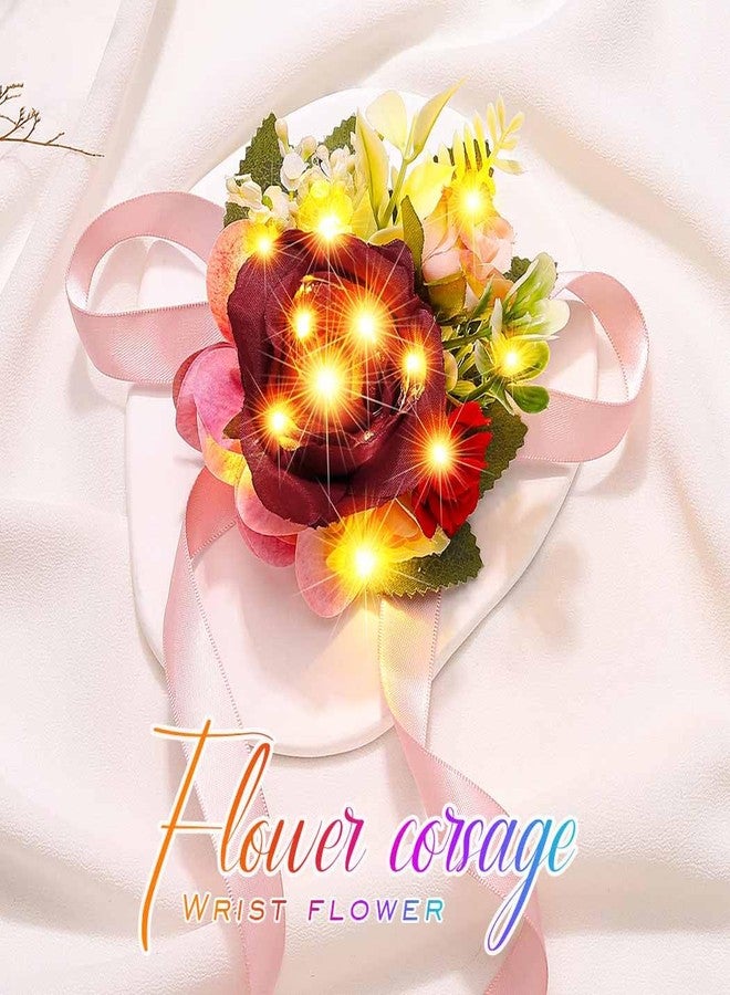 Latious Light Up Bride Wedding Rose Corsage LED Prom Wrist Corsages Glow Bridal Hand Flower for Women and Girls (Red-Yellow Light) - Image 2