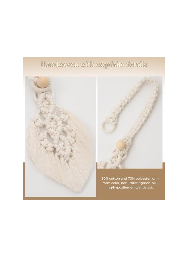 The Bros Tassel Curtain Tiebacks, Decorative Crochet Rope Wall Hanging, 2-Piece Set, Beige  - Image 3