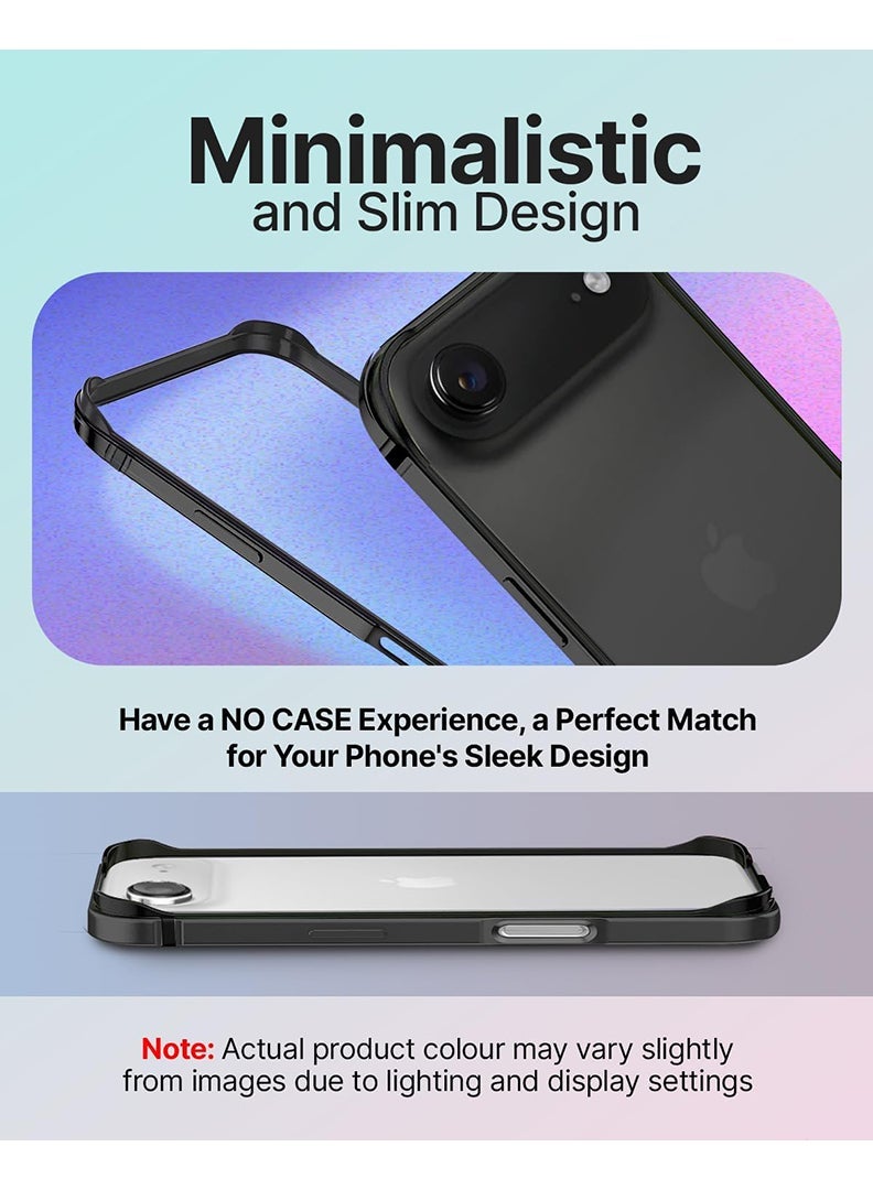Case Up iPhone 17 Air Aluminum Frame Metal Bumper Frame Slim Hard Case Cover, Metal Frame Armor with Soft Inner Bumper, Raised Edge Protection for iPhone 17 Air 6.5", Black - Image 4