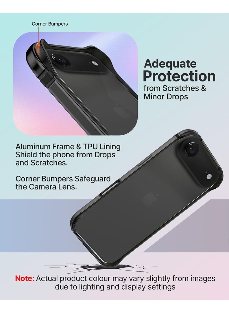 Case Up iPhone 17 Air Aluminum Frame Metal Bumper Frame Slim Hard Case Cover, Metal Frame Armor with Soft Inner Bumper, Raised Edge Protection for iPhone 17 Air 6.5", Black - Image 5