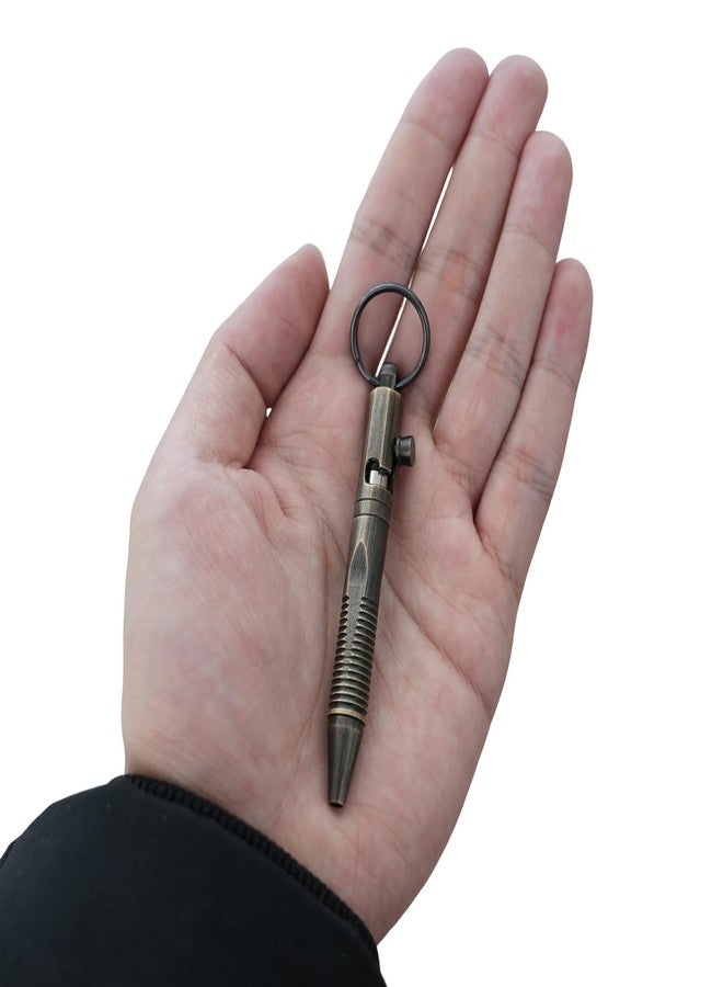 Origin-Joy Mini EDC Brass Pen, Small Travel Bolt Pocket Pen, Short Compact Tactile Turn Metal Ballpoint Pen With 2 Mini Replacement Refills (Retro Black, Quick Release Keychain) - Image 1