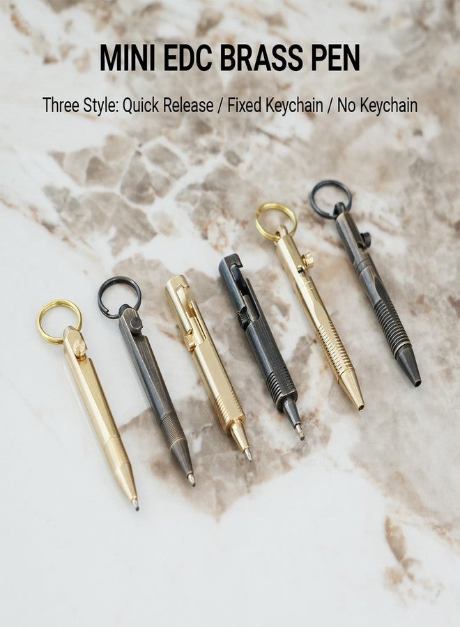 Origin-Joy Mini EDC Brass Pen, Small Travel Bolt Pocket Pen, Short Compact Tactile Turn Metal Ballpoint Pen With 2 Mini Replacement Refills (Retro Black, Quick Release Keychain) - Image 2