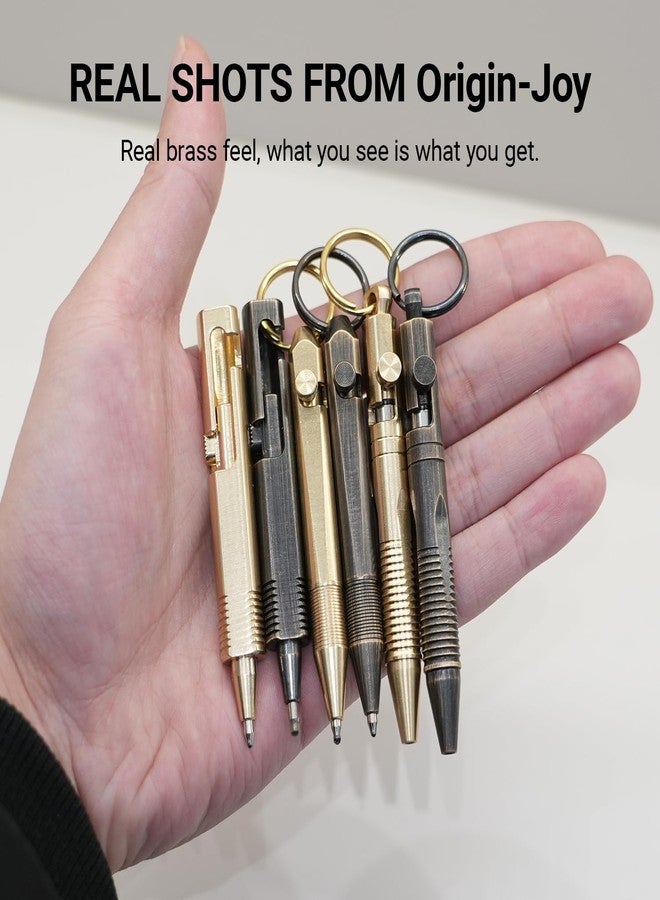 Origin-Joy Mini EDC Brass Pen, Small Travel Bolt Pocket Pen, Short Compact Tactile Turn Metal Ballpoint Pen With 2 Mini Replacement Refills (Retro Black, Quick Release Keychain) - Image 4