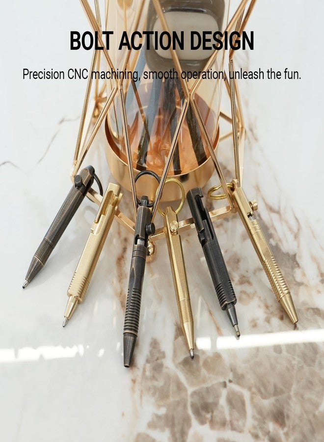 Origin-Joy Mini EDC Brass Pen, Small Travel Bolt Pocket Pen, Short Compact Tactile Turn Metal Ballpoint Pen With 2 Mini Replacement Refills (Retro Black, Quick Release Keychain) - Image 5