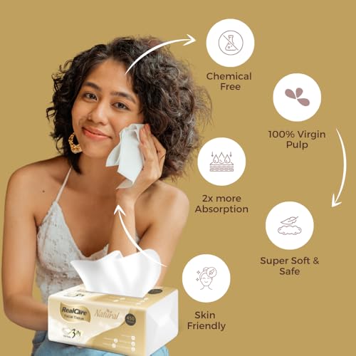 Realcare 3-Ply Facial Tissues | Ultra Soft, Strong & Highly Absorbent | 100% Virgin Pulp | Chemical-Free, Antibacterial & Skin-Friendly | Mutipurpose Tissue | Pack of 4 (600 Pulls) - Image 2