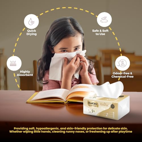 Realcare 3-Ply Facial Tissues | Ultra Soft, Strong & Highly Absorbent | 100% Virgin Pulp | Chemical-Free, Antibacterial & Skin-Friendly | Mutipurpose Tissue | Pack of 4 (600 Pulls) - Image 5