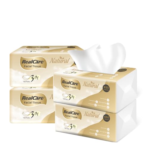 Realcare 3-Ply Facial Tissues | Ultra Soft, Strong & Highly Absorbent | 100% Virgin Pulp | Chemical-Free, Antibacterial & Skin-Friendly | Mutipurpose Tissue | Pack of 4 (600 Pulls) - Image 1