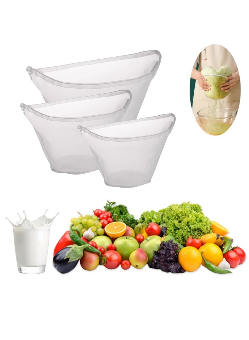 ممون 3 قطع من أكياس التصفية بالضغط، 3 أحجام من أكياس التصفية القابلة لإعادة الاستخدام للخضروات، حليب الصويا، حشوات الزلابية، كيس حليب البندق قابل لإعادة الاستخدام لتصفية حليب الشوفان، كيس عصير الكرفس - Image 1