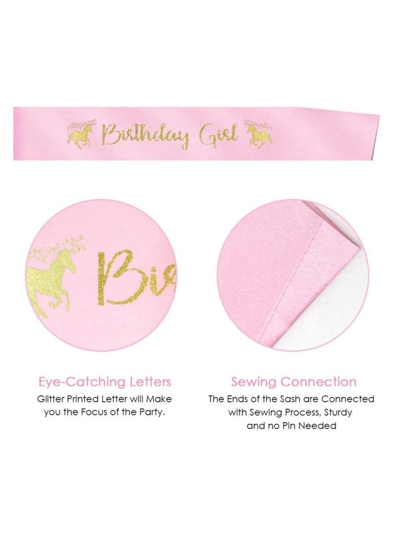 إسكدنيا Unicorn Headband and Birthday Girl Sash for Kids Party Supplies Gifts Children Horn Glitter Hairband Gold Pink - Image 4