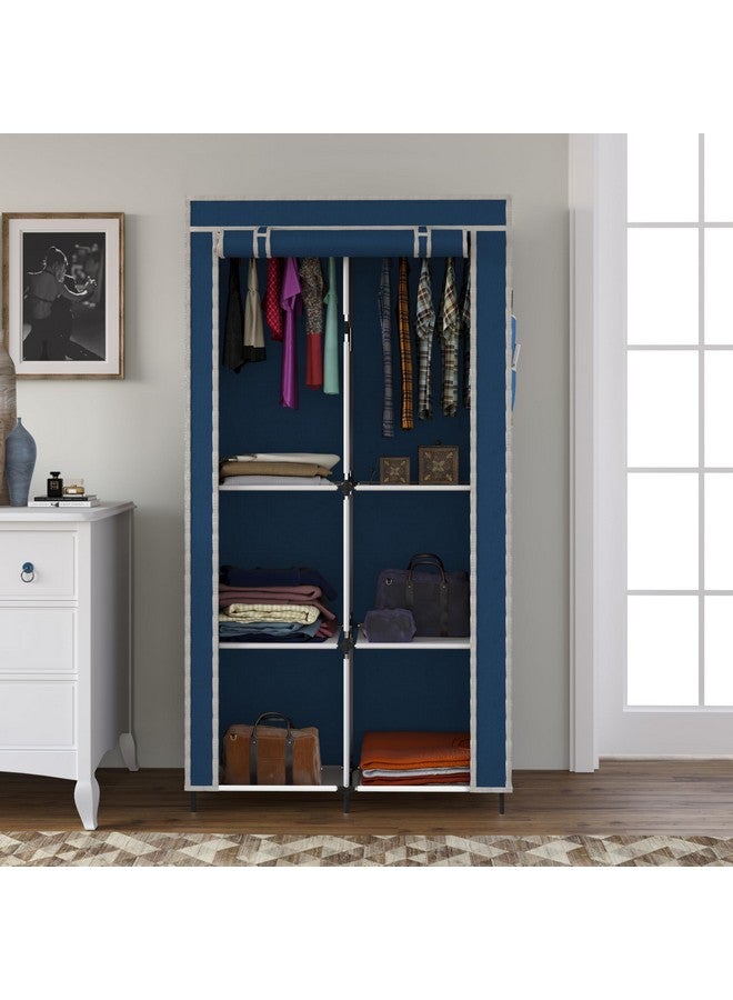 GTC® Collapsible Wardrobe Closet for Clothes Almira, 2 Hanging Space, 6 Shelves, 1 Side Pocket Non-Woven Fabric 7700-3 (Blue) - Image 2