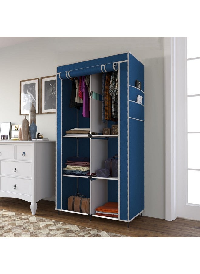 GTC® Collapsible Wardrobe Closet for Clothes Almira, 2 Hanging Space, 6 Shelves, 1 Side Pocket Non-Woven Fabric 7700-3 (Blue) - Image 1