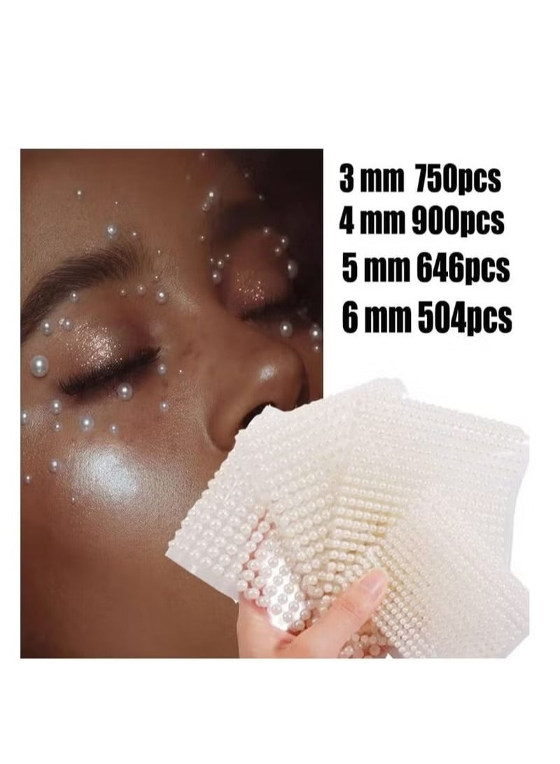 Self Adhesive Pearl Stickers Makeup,White Pearls Gems for Eyes Face Nail Temporary Tattoo Gems Jewelry DIY Crafts Home Decoration Scrapbooking Embellishments Accessories Festival Decorations,4 Size - Image 4