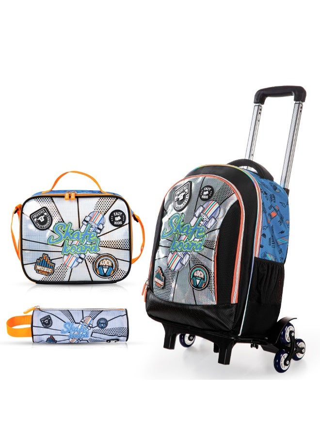 Eazy Kids Eazy Kids 17" Set of 4 Backpack w/ Trolley, Lunch Bag and Pencil Case - Skate Board  - Image 1