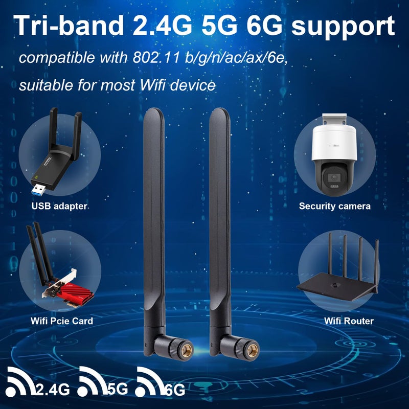 eifagur WiFi 6 6E Tri-Band 2.4GHz/5GHz/6E Omnidirectional Antenna for PC Desktop Computer Motherboard WiFi Router, 2 Pack - Image 4