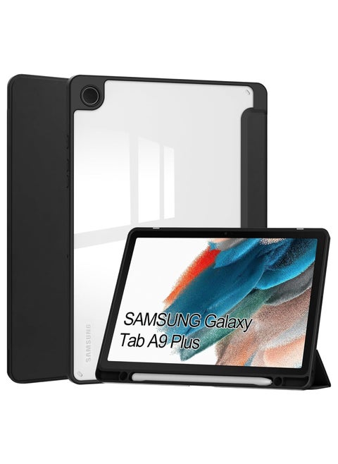 Samsung Galaxy Tab A9 Plus/ A9+ Case (11 inch 2023) Ultra Slim Hard Back Clear Cover with Tri-fold Stand with Pencil Holder