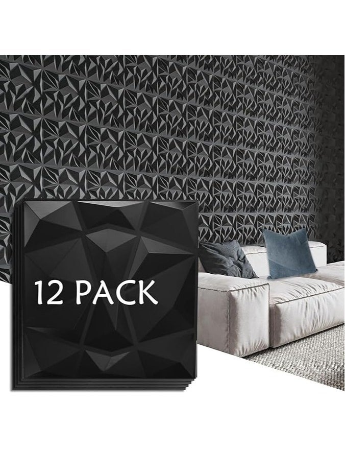 Hihonor Decorative 3D Wall Panels in Diamond Design, Interior Wall Decor, PVC Textured Wall Panels, wall paper peel and stick modern for Living Room Lobby Bedroom Hotel Office, 12 Pack (Black,30*30 cm)  - Image 1