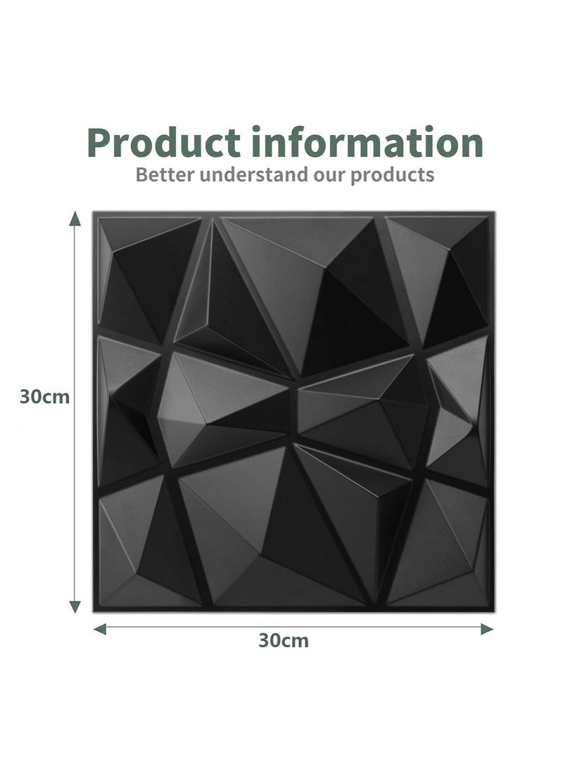 Hihonor Decorative 3D Wall Panels in Diamond Design, Interior Wall Decor, PVC Textured Wall Panels, wall paper peel and stick modern for Living Room Lobby Bedroom Hotel Office, 12 Pack (Black,30*30 cm)  - Image 3