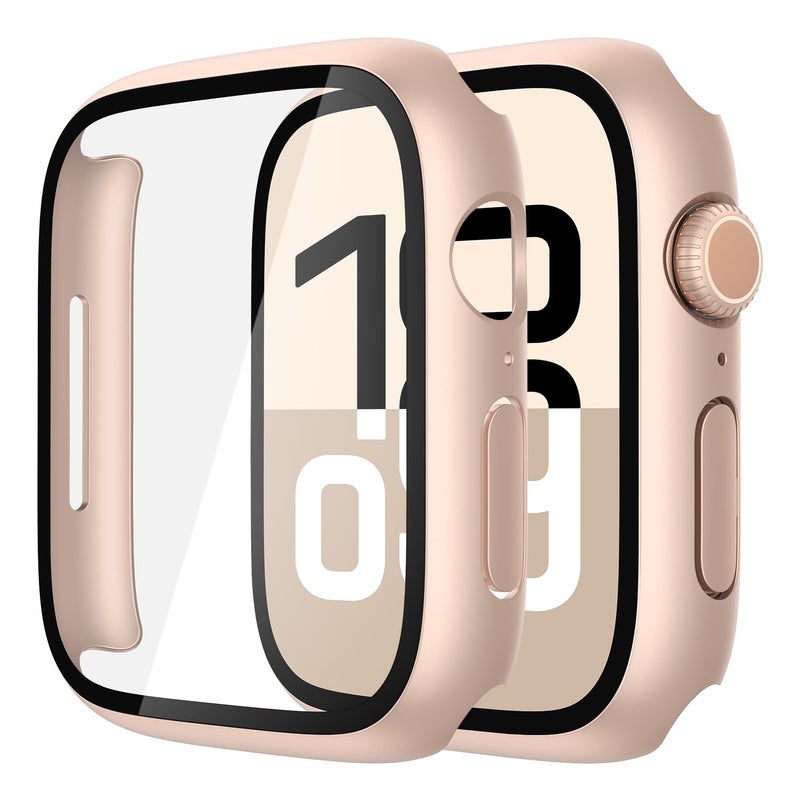 Misxi 2 Pack Tempered Glass Case Compatible for Apple Watch Series 11 (2025) Series 10 42mm, Hard PC Screen Protector Overall Protection Scratch-Resistant Cover for iWatch, 1 Rose Gold + 1 Transparent - Image 1