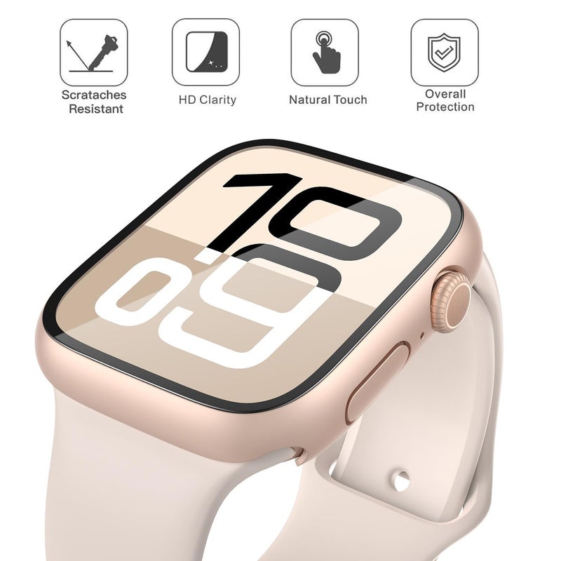 Misxi 2 Pack Tempered Glass Case Compatible for Apple Watch Series 11 (2025) Series 10 42mm, Hard PC Screen Protector Overall Protection Scratch-Resistant Cover for iWatch, 1 Rose Gold + 1 Transparent - Image 3