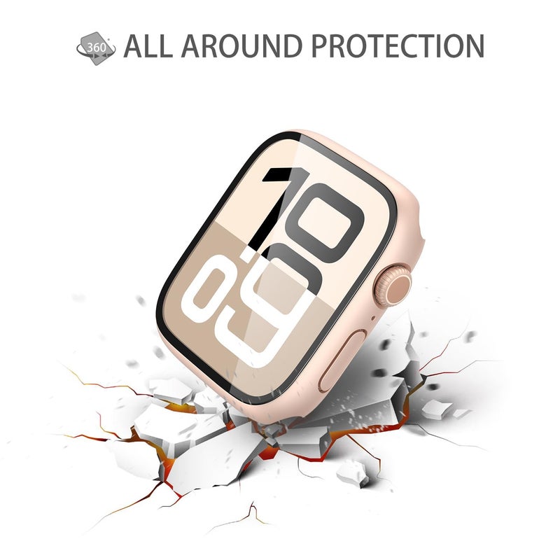 Misxi 2 Pack Tempered Glass Case Compatible for Apple Watch Series 11 (2025) Series 10 42mm, Hard PC Screen Protector Overall Protection Scratch-Resistant Cover for iWatch, 1 Rose Gold + 1 Transparent - Image 5