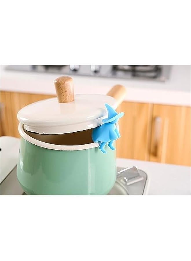 Generic 4 Pcs Pot Lid Lifter Silicone Spill Proof Lid Lifter Splash-Proof Steam Release Pan pot lid lifter Kitchen Tool Decoration Pot Lid & Cute Kitchen Accessories (Blue)  - Image 4