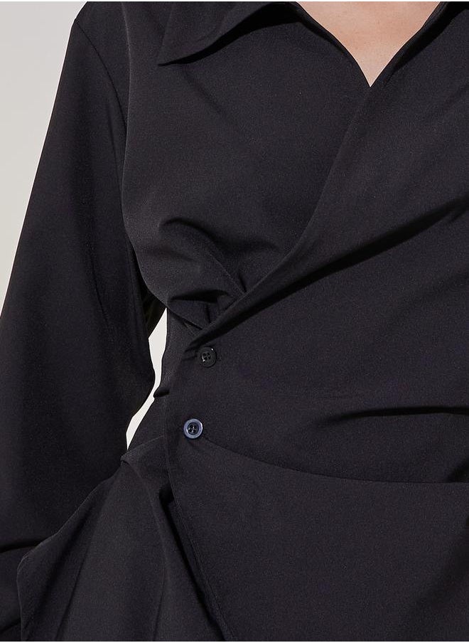 Take Two Solid Long Sleeve Wrap Top with Button Detail  - Image 3