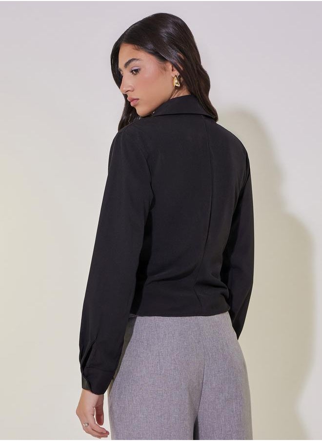 Take Two Solid Long Sleeve Wrap Top with Button Detail  - Image 4