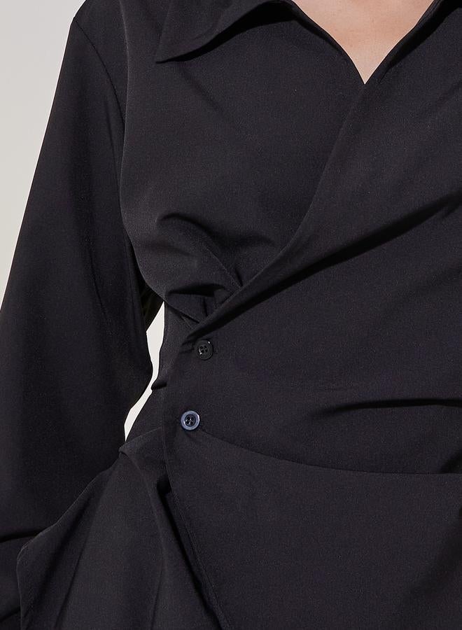 Take Two Solid Long Sleeve Wrap Top with Button Detail - Image 3