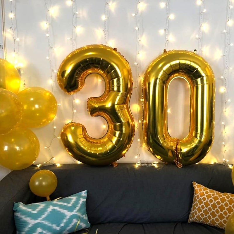 بالونات ذهبية على شكل رقم 30، بالونات مايلر ذهبية 40 انش على شكل رقم 3 و0 للنساء، بالونات ذاتية النفخ لعيد الميلاد الثلاثين للرجال بعمر 30 عامًا، لوازم تزيين حفلات الذكرى السنوية واعياد الميلاد - Image 5