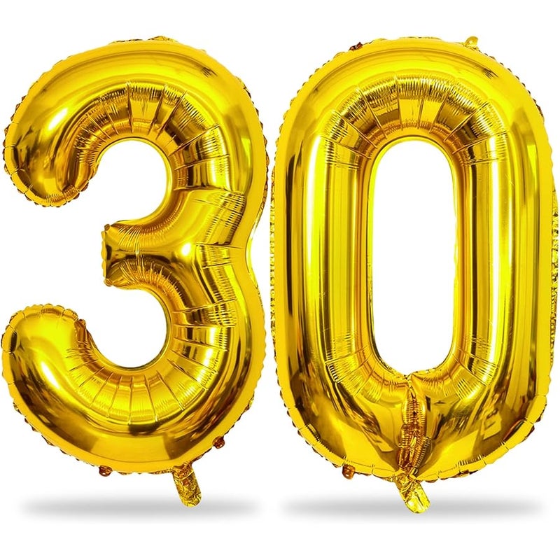 بالونات ذهبية على شكل رقم 30، بالونات مايلر ذهبية 40 انش على شكل رقم 3 و0 للنساء، بالونات ذاتية النفخ لعيد الميلاد الثلاثين للرجال بعمر 30 عامًا، لوازم تزيين حفلات الذكرى السنوية واعياد الميلاد - Image 1