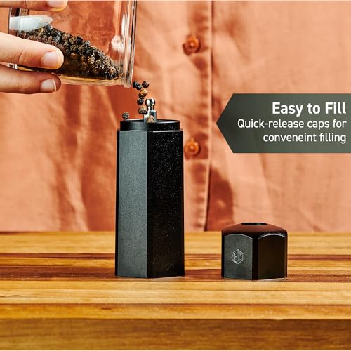 HexClad Tabletop Salt and Pepper Mill Set and Carrying Caddy Holder with Adjustable Coarseness Settings - Image 4