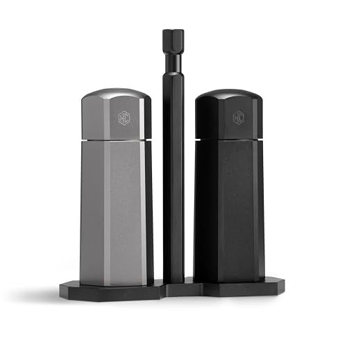 HexClad Tabletop Salt and Pepper Mill Set and Carrying Caddy Holder with Adjustable Coarseness Settings - Image 1