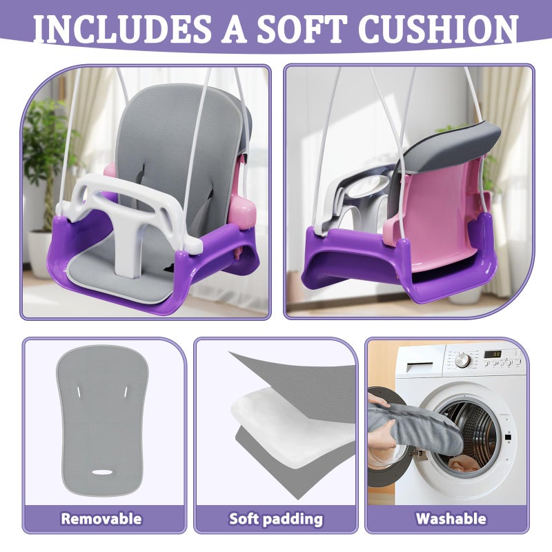 JWPEHOE Toddler Swing with Soft Cushion, Foldable Indoor & Outdoor Baby Swing, Easy to Install & Store for Backyard Play (Pink) - Image 3