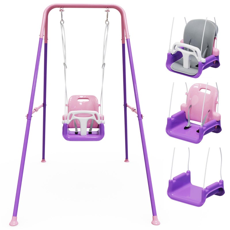 JWPEHOE Toddler Swing with Soft Cushion, Foldable Indoor & Outdoor Baby Swing, Easy to Install & Store for Backyard Play (Pink) - Image 1