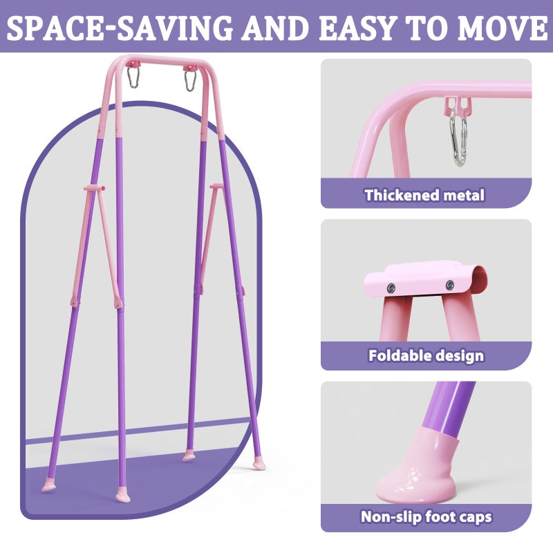JWPEHOE Toddler Swing with Soft Cushion, Foldable Indoor & Outdoor Baby Swing, Easy to Install & Store for Backyard Play (Pink) - Image 5