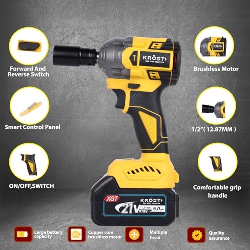 KROST Pro Series 500NM XR Torque Round Cordlessbrushless Impact Wrench,Auto Stop Function, Forward/Reverse Rotation (Single Battery) - Image 3