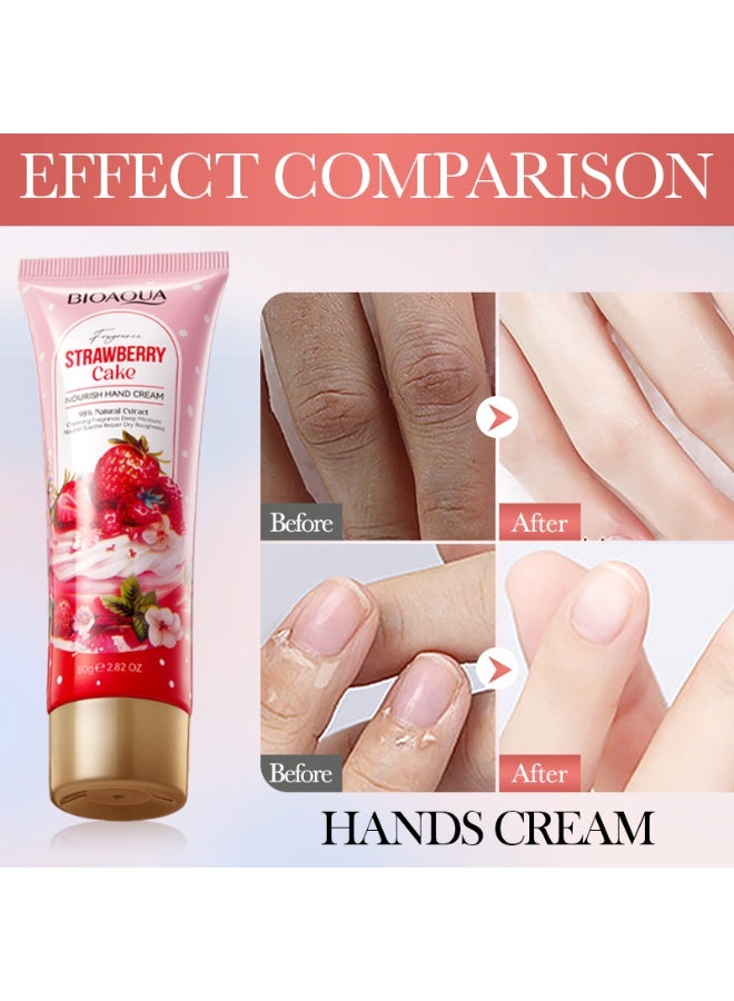 BIOAOUA Strawberry Cake Hand Cream - 98% Natural Extract, Hydrating & Nourishing for Dry Cracked Hands, Long-Lasting Fragrance, 80g (2.82 OZ) - Image 4