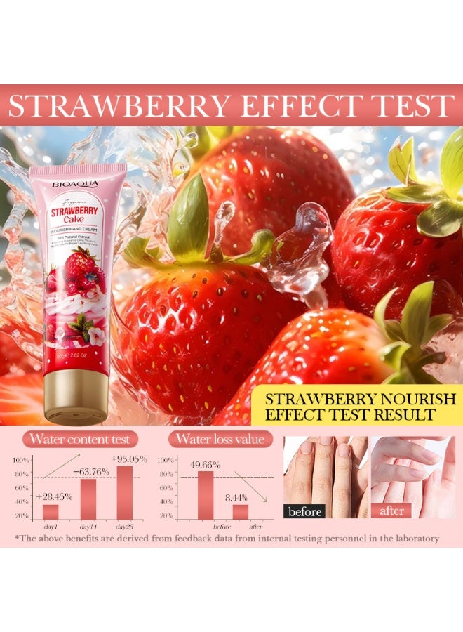 BIOAOUA Strawberry Cake Hand Cream - 98% Natural Extract, Hydrating & Nourishing for Dry Cracked Hands, Long-Lasting Fragrance, 80g (2.82 OZ) - Image 2